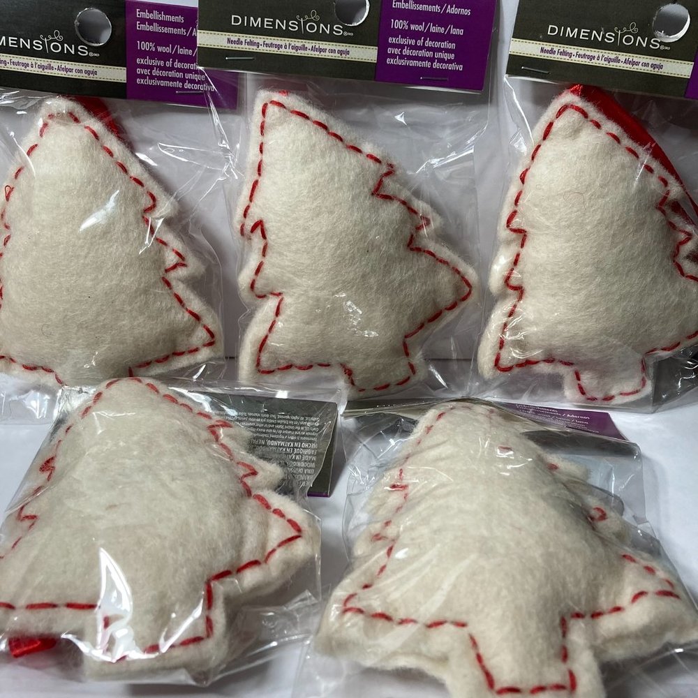 Christmas Tree Ornament Felt Embellishments 100% Wool Needle Felting Crafts